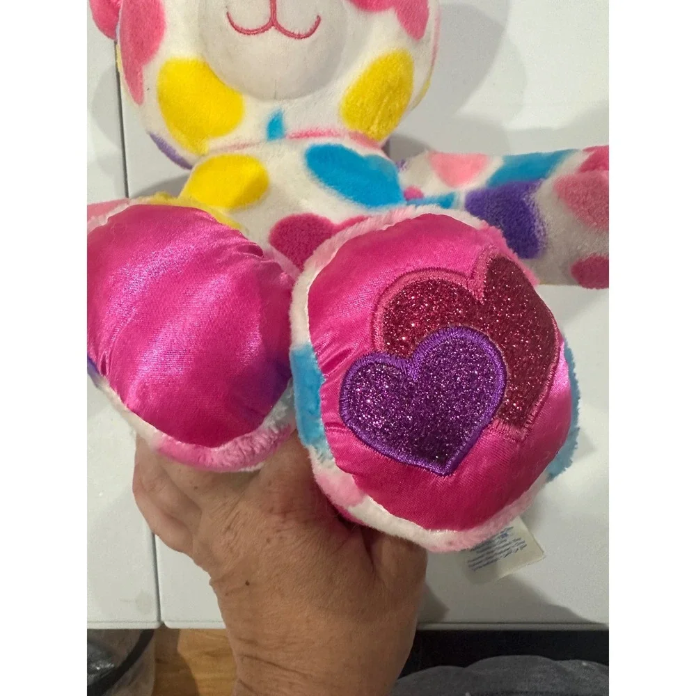 Build-A-Bear Workshop Colorful Hearts Teddy Bear Plush Pink Blue Yellow 10/19